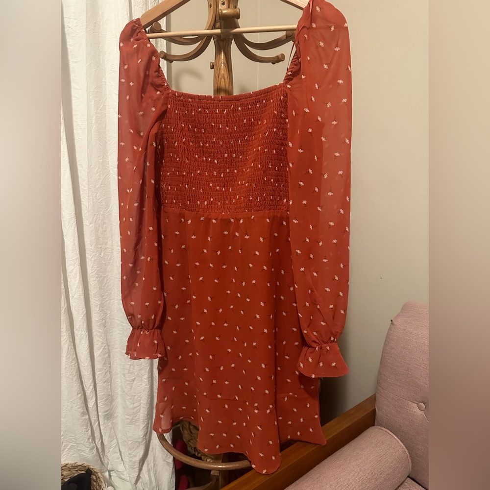 Puff sleeve floral midi dress